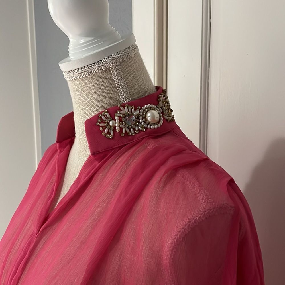 Sheer beaded blouse, longer on the sides 24 pit to pit